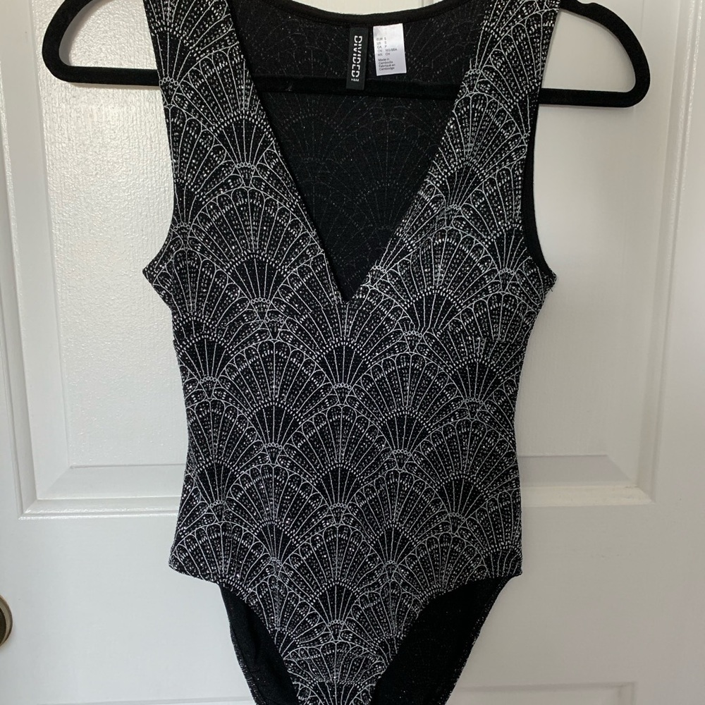 H&M Glitter Plunge Neck Bodysuit